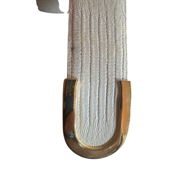 Cipriani Lizard Grain Leather Belt Large White & Gold U-Shaped Buckle - Picture 2 of 6